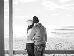 Image showing Couple chating and having fun at beach bar