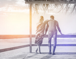 Image showing Couple chating and having fun at beach bar