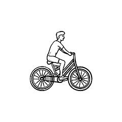 Image showing Man riding a bike hand drawn outline doodle icon.