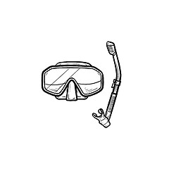 Image showing Diving mask with snorkel hand drawn outline doodle icon.