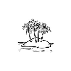 Image showing Island with palm trees hand drawn outline doodle icon.