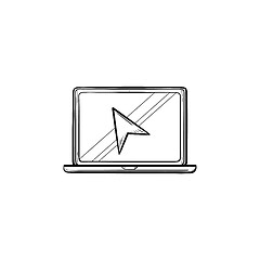 Image showing Laptop with cursor hand drawn outline doodle icon.