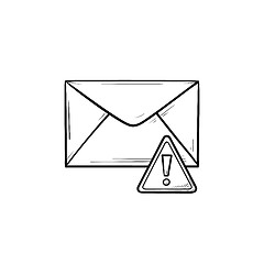 Image showing Envelope and exclamation mark hand drawn outline doodle icon.