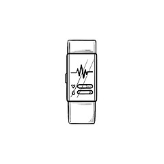 Image showing Smart watch with heart rate hand drawn outline doodle icon.