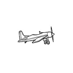 Image showing Small plane with propeller hand drawn outline doodle icon.