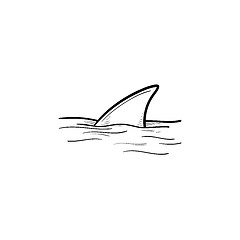 Image showing Shark fin over water hand drawn outline doodle icon.