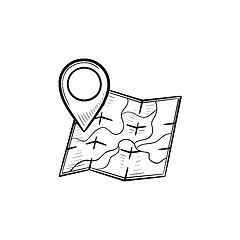 Image showing Map with location pin hand drawn outline doodle icon.