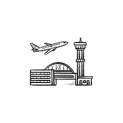 Image showing Plane taking off at the airport hand drawn outline doodle icon.