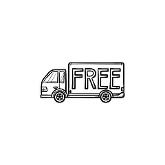 Image showing Free delivery truck hand drawn outline doodle icon.