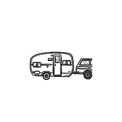 Image showing Camper trip hand drawn outline doodle icon.