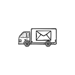 Image showing Mail van hand drawn outline doodle icon.