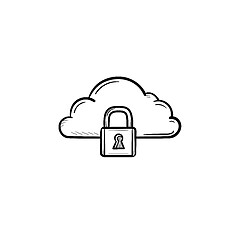 Image showing Cloud with padlock hand drawn outline doodle icon.