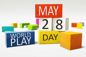 Image showing International World Play Day 28th of May with colorful building 