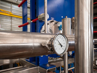 Image showing Industrial thermometer on a stainless steel pipe