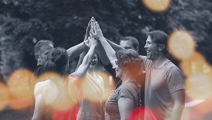 Image showing runners giving high five to each other