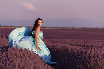 Image showing woman in lavender flower field