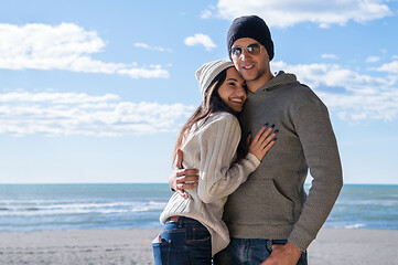 Image showing Couple chating and having fun at beach bar