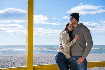 Image showing Couple chating and having fun at beach bar