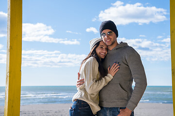 Image showing Couple chating and having fun at beach bar