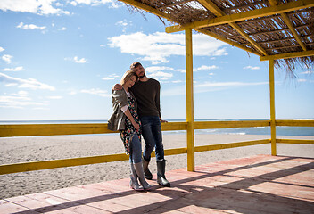 Image showing Couple chating and having fun at beach bar