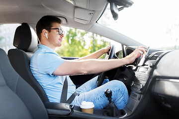 Image showing man or driver driving car and using gps navigator