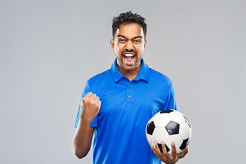 Image showing football fan with soccer ball celebrating victory