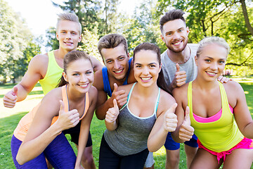 Image showing group of happy sporty friends showing thumbs up