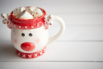 Image showing Tasty homemade christmas hot chocolate or cocoa with marshmellow