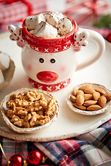 Image showing Delicious homemade christmas hot chocolate or cocoa with marshme