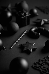 Image showing Christmas minimalistic and simple composition in mat black color