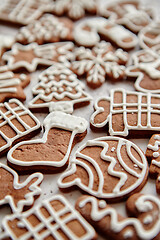 Image showing Composition of delicious gingerbread cookies shaped in various Christmas symbols