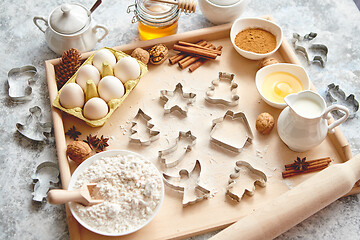 Image showing Delicious fresh and healthy ingredients for Christmas gingerbread