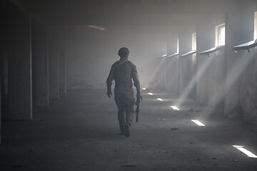 Image showing modern warfare soldier in urban environment