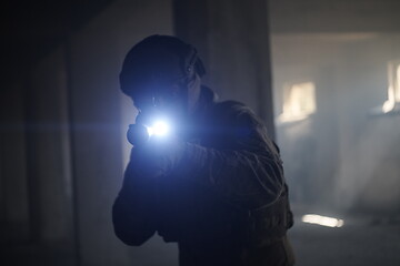 Image showing modern warfare soldier in urban environment battlefield