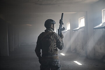 Image showing modern warfare soldier in urban environment