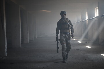 Image showing modern warfare soldier in urban environment