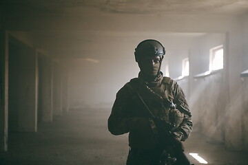 Image showing modern warfare soldier in urban environment