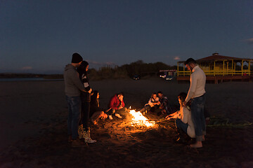 Image showing Friends having fun at beach on autumn day