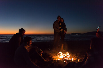 Image showing Friends having fun at beach on autumn day