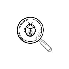 Image showing Magnifying glass over bug hand drawn outline doodle icon.