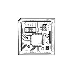 Image showing Circuit board hand drawn outline doodle icon.