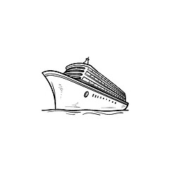 Image showing Cruise ship hand drawn outline doodle icon.