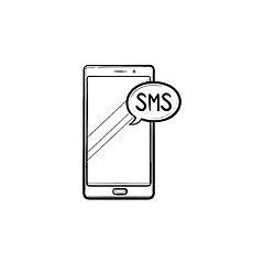 Image showing Mobile phone with sms hand drawn outline doodle icon.