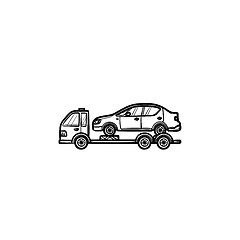 Image showing Tow truck with broken car hand drawn outline doodle icon.