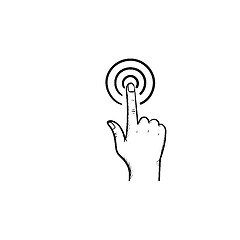 Image showing Hand with point finger touch button hand drawn outline doodle icon.