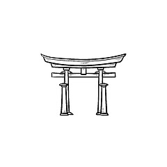 Image showing Japanese gate hand drawn outline doodle icon.