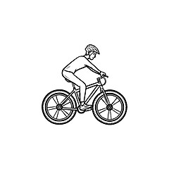 Image showing Biker riding mountain bike hand drawn outline doodle icon.