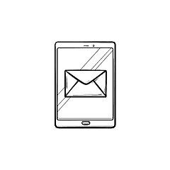 Image showing New email on mobile phone hand drawn outline doodle icon.