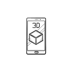 Image showing Smartphone with 3d cube hand drawn outline doodle icon.