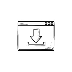 Image showing Browser window with download sign hand drawn outline doodle icon.